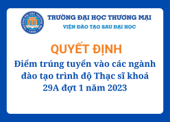 Điểm trúng tuyển vào các ngành đào tạo trình độ thạc sĩ khoá 29A đợt 1 năm 2023