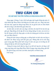 THƯ CẢM ƠN GẶP MẶT TRUYỀN THỐNG 65 NĂM KHOA KINH TẾ