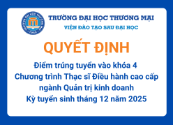 Điểm trúng tuyển vào khóa 4 Chương trình Thạc sĩ Điều hành cao cấp ngành Quản trị kinh doanh - Kỳ tuyển sinh tháng 12 năm 2025