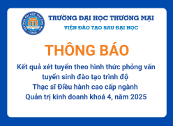 Kết quả xét tuyển theo hình thức phỏng vấn tuyển sinh đào tạo trình độ Thạc sĩ Điều hành cao cấp ngành Quản trị kinh doanh khoá 4, năm 2025