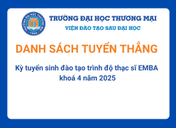Danh sách thí sinh được tuyển thẳng kỳ tuyển sinh đào tạo trình độ thạc sĩ EMBA khoá 4 năm 2025